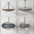 Modern Chandeliers With Metal Frame And Decorative Circular Accents In Gold Black Blue