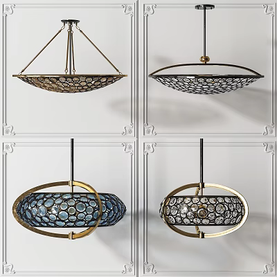 Modern Chandeliers With Metal Frame And Decorative Circular Accents In Gold Black Blue 3d model