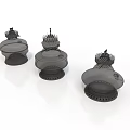 Three Black Train Mechanical Parts Model With Detailed Multi Layer Structure Design
