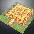 Ancient Square Tower Multi Level Stone Brick Structure With Grass Surrounding And Entrance Steps