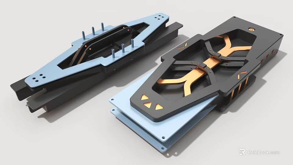 Modern Industrial Equipment Metal Components With Geometric Structure And Multi Part Design 3d model