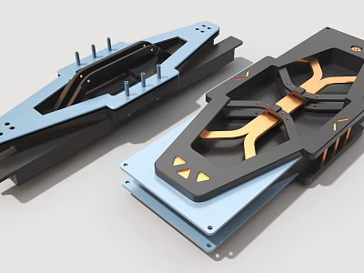 Modern Industrial Equipment Metal Components With Geometric Structure And Multi Part Design 3d model