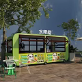 Green Fruit House Food Cart With Panda Designs Tables Chairs And Umbrella