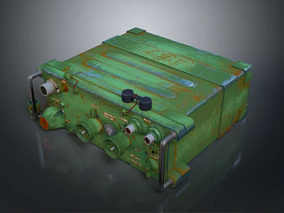Weapon Control Component Rusty Green Metal Box With Knobs And Ports 3d model