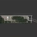 Red Brick Wooden House With Black Roof Windows And Wooden Deck Surrounded by Greenery