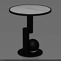 Elegant Modern Round Table With White Marble Textured Top And Black Base Cylindrical Spherical Design