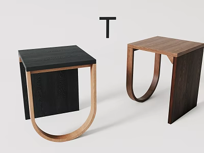 Two Stylish Wooden Side Tables With U Shaped Frame In Black And Brown 3d model