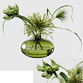 Elegant Green Glass Vase With Spiky Flowers And Grassy Stems Arrangement