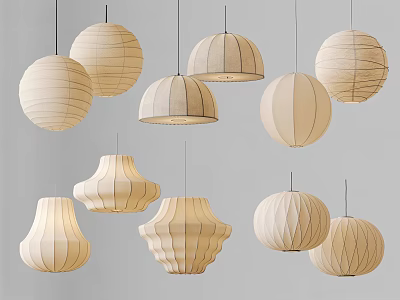 Various Light Colored Pendant Lights With Different Decorative Shapes And Designs 3d model