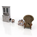 Vintage Living Room Interior With Wooden Cabinet Armchair And Side Table Decorative Ornament
