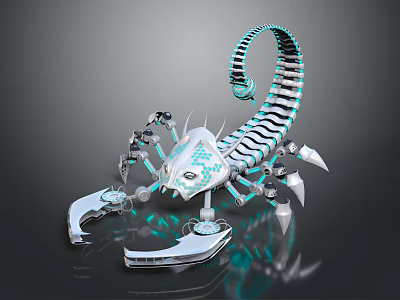 Detailed Mechanical Scorpion Design With Metallic Body And Glowing Blue Accents 3d model