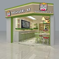 Cute Cartoon Cat Themed Mall Shop With Green White Decor Bar Counter And Tables