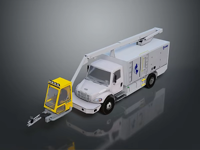 White Aerial Work Truck With Extendable Boom Yellow Platform And Equipment Compartment 3d model