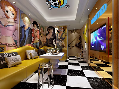 Modern KTV Interior Design With Stylish Sofa Large Screen And Wall Decorations 3d model