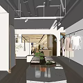 Light Colored Clothing Store Interior With Hanging Clothes Mirror Green Plants And Vases On Table