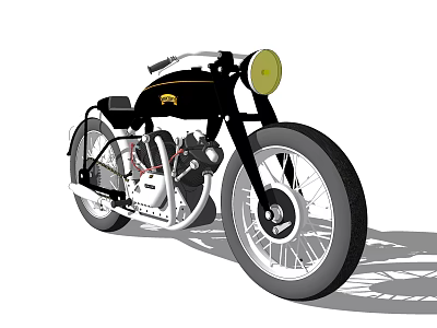 Black Vintage Motorcycle With Yellow Headlight And Silver Rims Exposed Engine 3d model