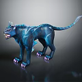 Mythical Blue Creature With Lightning Patterns Horns Sharp Fangs And Pink Claws 3d model