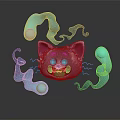 Purple Cat Face With Glowing Blue Eyes Surrounded By Blue Ghostly Creatures With Glowing Orbs