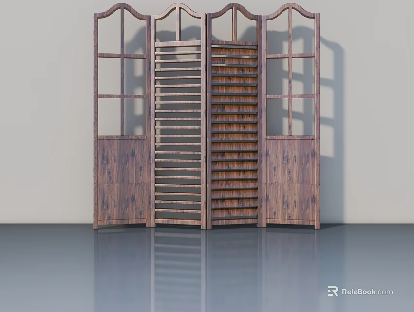 Wooden Swing Door With Glass Panels And Natural Wood Frame Design 3d model 
