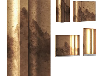 Golden Artistic Floor Lamp With Mountain Landscape Design In Various Views 3d model