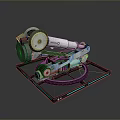 Mechanical Device With Metal Components Circular Disc And Cable On Base Structure