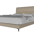 Modern Double Bed with Leather Upholstered Headboard and White Linen Bedding 3d model