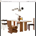 Quiet Ancient Style Dining Table and Chair Combination Ornaments Combination Art Chandelier 3d model