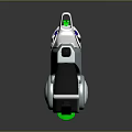 Futuristic Weapon With Blue White Star Pattern Green Accents Silver Body And Black Grip