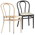 Modern Leisure Chairs With Black And Light Wood Curved Backrest And Wicker Seat