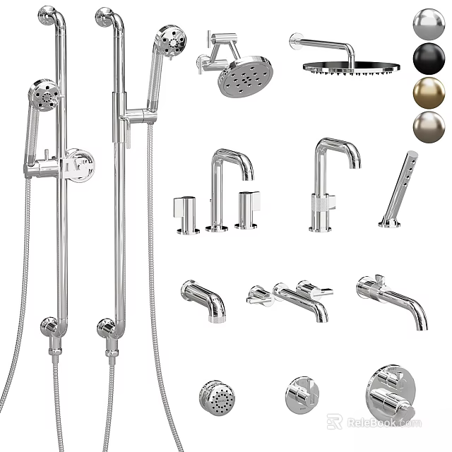 Chrome Finish Faucet Types For Modern Kitchen Bathroom And Shower Use 3d model 