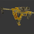 Yellow Tactical Firearm with Black Scope and Red Graffiti Patterns Decorative Design Features 3d model