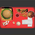 Fast Food Meal With Hamburger French Fries Coca Cola Ketchup And Napkin On Red Tray