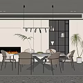 Modern Restaurant Interior Design With Open Layout Dining Table Chairs And Pendant Lights 3d model