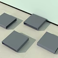 Four Square Gray Stools Placed On Light Floor Against Wall Surface 3d model