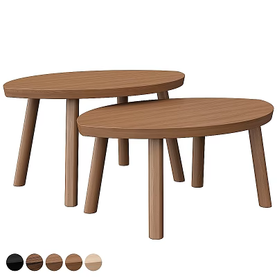 Set of Two Wooden Oval Coffee Tables with Sturdy Legs for Living Room Decor 3d model
