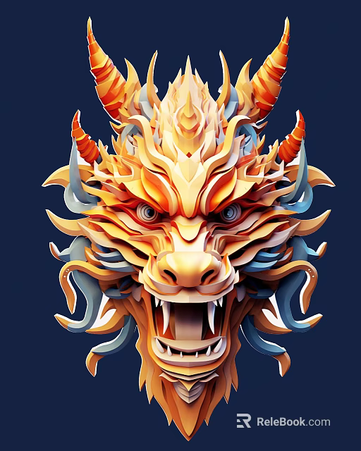 3D Stylized Dragon Character for Game Movie with Fierce Expression Flame Decorations Golden Orange Tones 3d model 