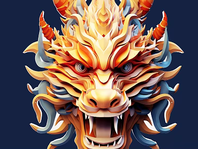 3D Stylized Dragon Character for Game Movie with Fierce Expression Flame Decorations Golden Orange Tones 3d model