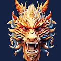 3D Stylized Dragon Character for Game Movie with Fierce Expression Flame Decorations Golden Orange Tones