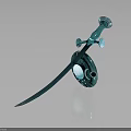 Blue Decorative Sword With Ornate Hilt Circular Accents Shiny Blade On Dark Background