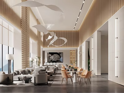 Modern Sales Office Interior Design With Reception Area Sofas Tables And Decorative Lights 3d model