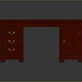 Classic Red Wooden Desk Featuring Three Drawers Single Cabinet And Golden Handles