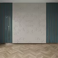 Modern Background Wall With Geometric Pattern And Dark Green Cabinets Herringbone Wooden Floor