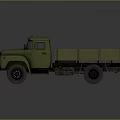 Vintage Military Green Army Truck With Open Cargo Bed Front Headlights And Side Mirrors