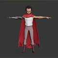 Anime 3D Character Model With Red Hair White Top Pink Pants Red Cape Mechanical Arm