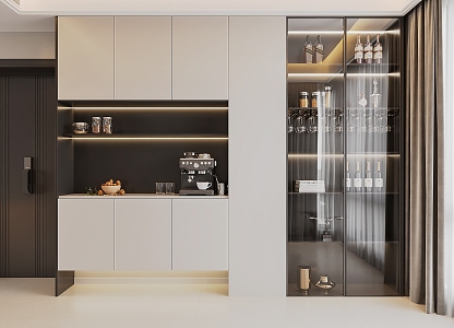 Wine Cabinet Side Cabinet Glass Wine Cabinet Wine Decoration Coffee Machine Security Door Curtain Wine Glass 3d model