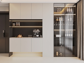 Wine Cabinet Side Cabinet Glass Wine Cabinet Wine Decoration Coffee Machine Security Door Curtain Wine Glass 3d model