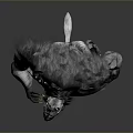 Muscular Ferocious Gray Fur Werewolf Creature Character 3D Model With Sharp Claws And Fangs