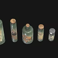 Vintage Medical Instruments Green Glass Bottles With Antique Labels For Early Medicine Storage