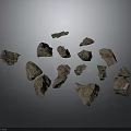 Natural Brown Stones Scattered On Dark Background With Rough Textured Surfaces