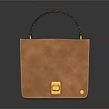 Brown Leather Handbag With Textured Surface Gold Square Buckle And Hand Strap 3d model